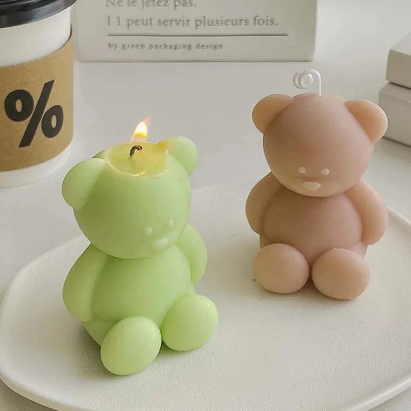 Hemasa 3D Cute Cartoon Bear Silicone Candle Mold Diy Handmade Soap Plaster Ice Cube Baking Mould Birthday Party Wedding Gift Making Kit