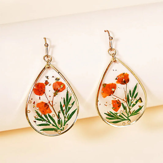 Unique Natural Flower Pressed Earrings Creative Flowers Drop Earrings Handmaking Epoxy Resin Pressed Flower Earrings Wholesale