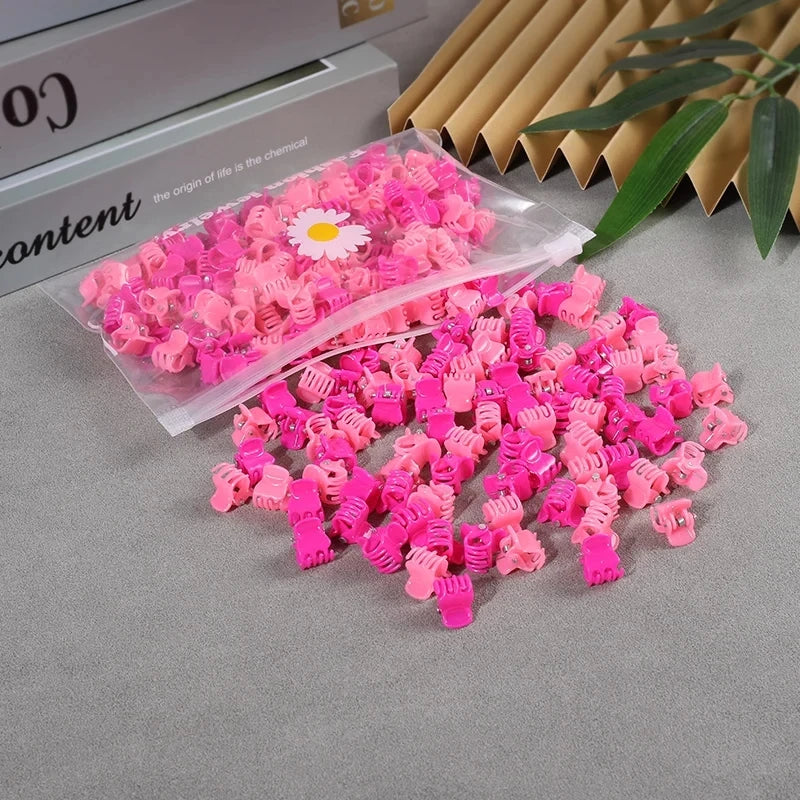 50pcs Girls Small Hair Claw Clips Colorful Plastic Clips Hairpin Flower Heart Mini Multi-Shape Hair Claw Kids Hair Accessories