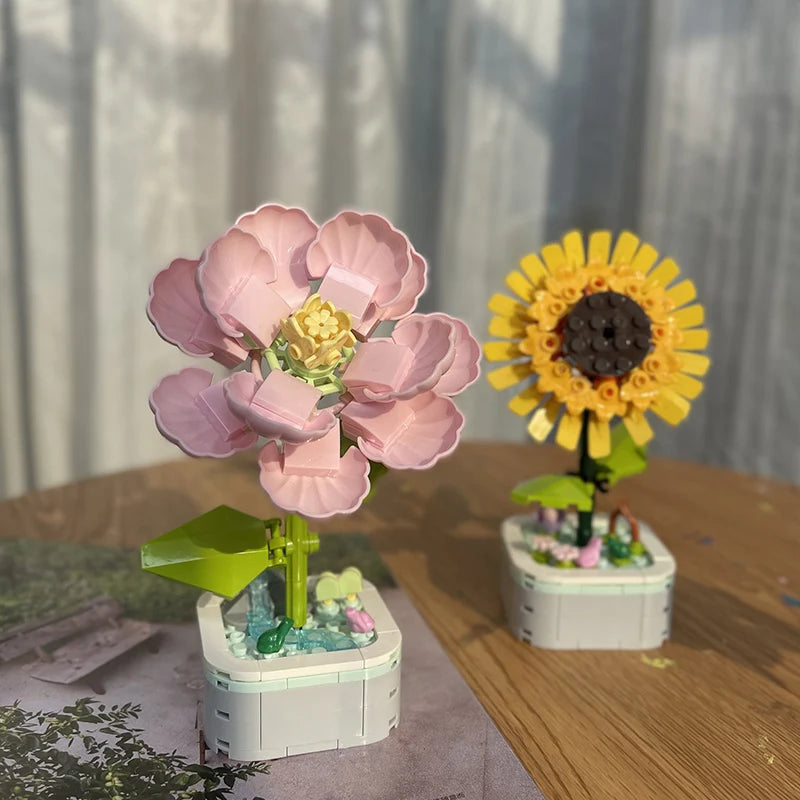 Creative flower Building blocks Eternal flower potted building blocks toy set Table decoration children's holiday Christmas gift