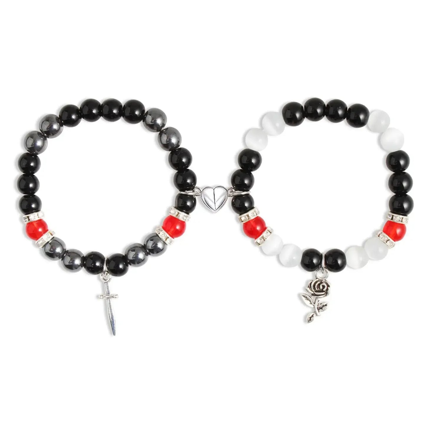 Couple Bracelet Love Magnetic Buckle Natural Cat Eye Stone Beaded Bracelet Kitty Cat Pendant Festival Gift