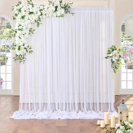 2PC Elegant White Sheer Backdrop Curtain with Pole Pocket Design Suitable for Weddings, Bridal Showers, Birthdays, Anniversaries