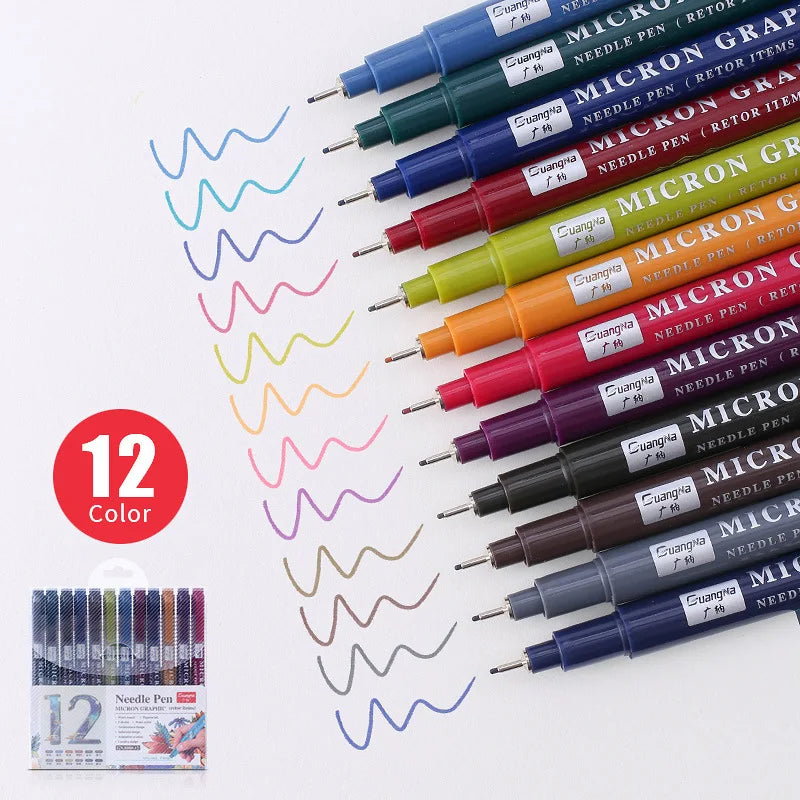 Hemasa Water-based syringe pen set 12 colors handbook pen painting tracing doodle colorful waterproof outlining pen