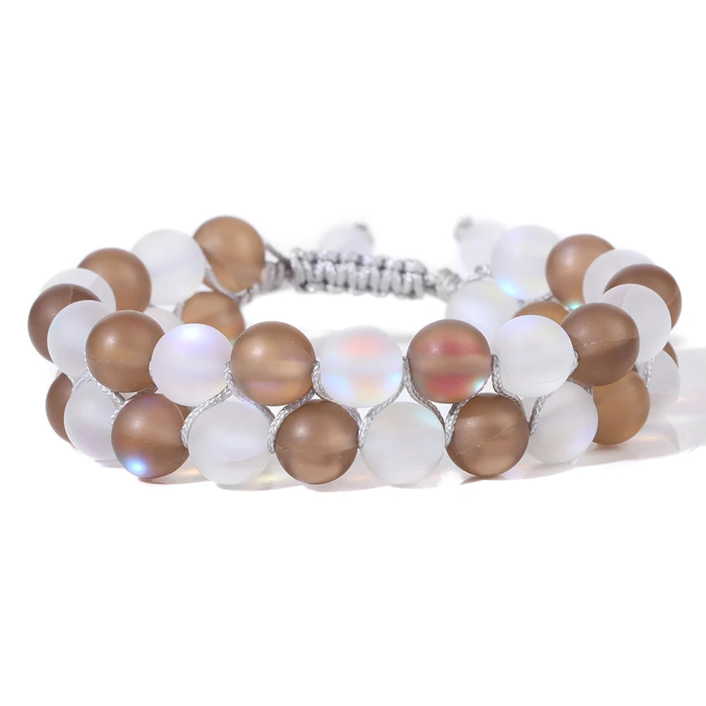 Tejesa Grey White Moonstone Wrap Bracelets For Women Men Austria Crystal Mermaid Glass Adjustable Braided Bracelet Wristbands Jewelry