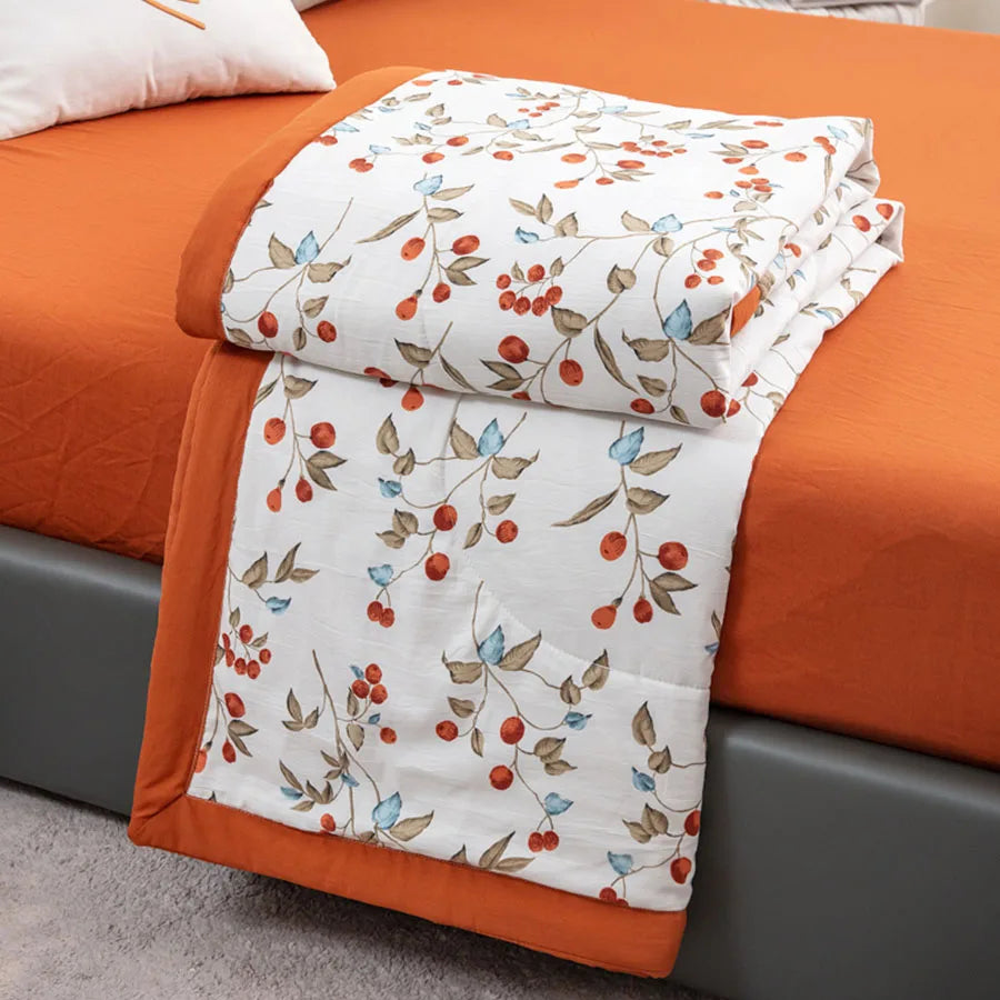 Hemasa  Linen Double Layer Summer Quilt   Printed Double Cooling Blanket