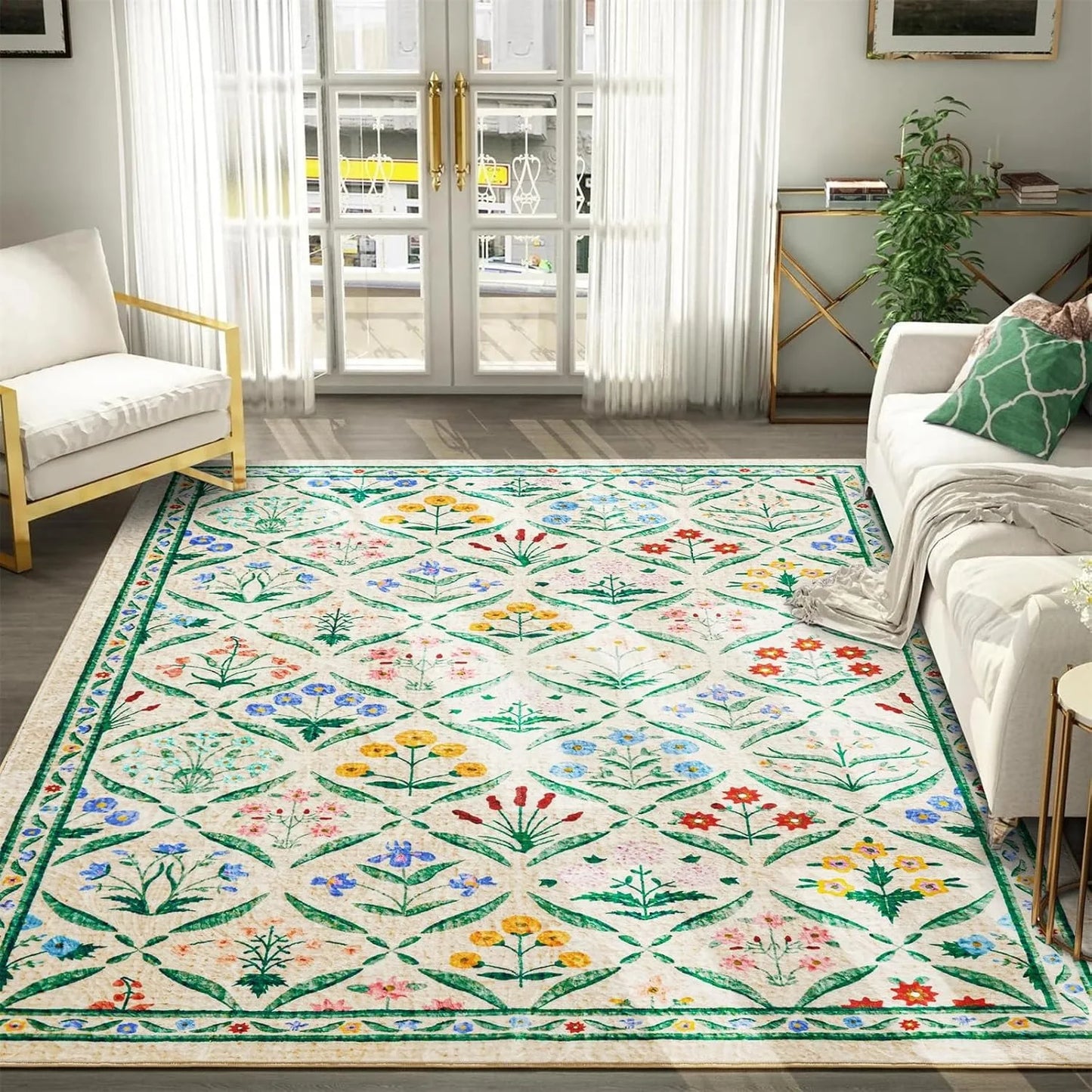 Tejesa Floral Print Bedroom Carpets /Art Living Room Rugs/ Large Area Foldable Machine Washable Soft Floor Mats Alfombra Tapis 러그