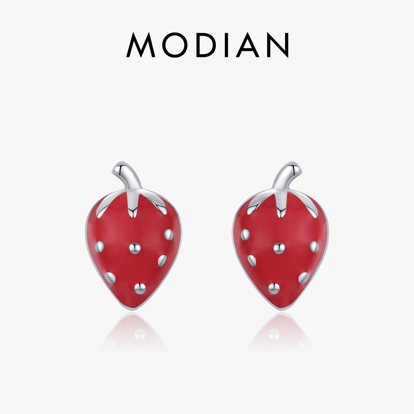 MODIAN 925 Sterling Silver Cute Sweet Small Strawberry Stud Earrings For Women Girls Party Fine Jewelry Accessories