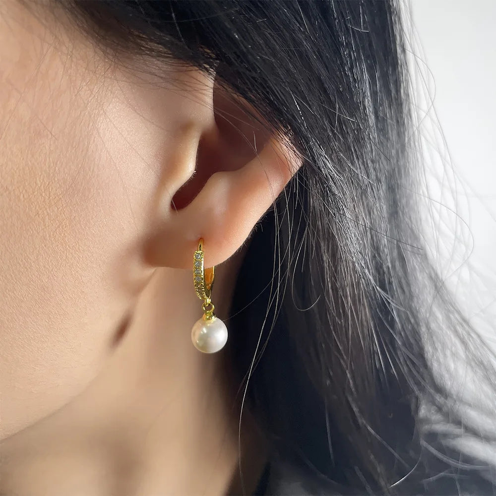 Hemasa Silver Color Simulated Pearl Inlaid Zircon Dangle Earrings for Women Classic Drop Round Ear Buckle Wedding Bride Luxury Jewelry