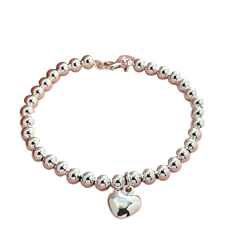 Hemasa 925 Sterling Silver Bracelet  with Heart  Charm For Women /Girls