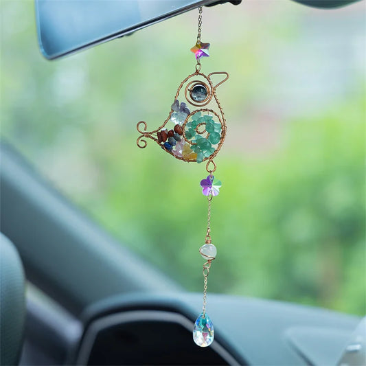 Suncatcher Crystal Hanging Car Ornament Handcraft Natural Raw Gemstone Flower Bird Butterfly Sun Catcher Home Decor Accessories