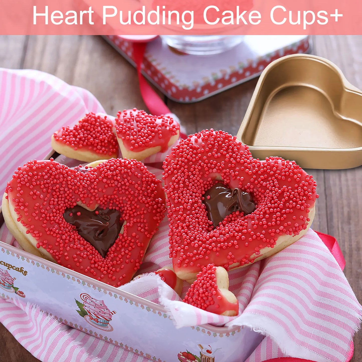 Tejesa 5Pcs Mini Cake Mould Heart Shaped Cake Pan Non-Stick Pudding Cake Cup Reusable Mousse Pastry Baking Mold For Kitchen Bakeware