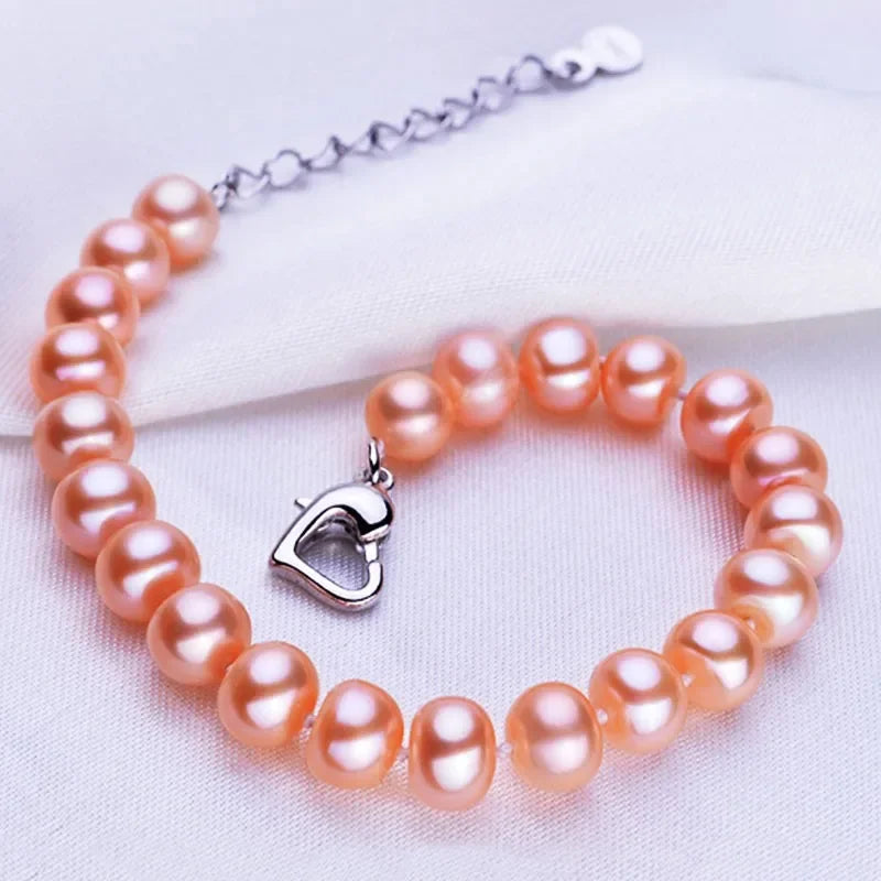 Dainashi 7-8mm Natural Stone Freshwater Tear Drop Pearl Bracelets for Women Girls Gifts 925 Sterling Silver Clasp Chain