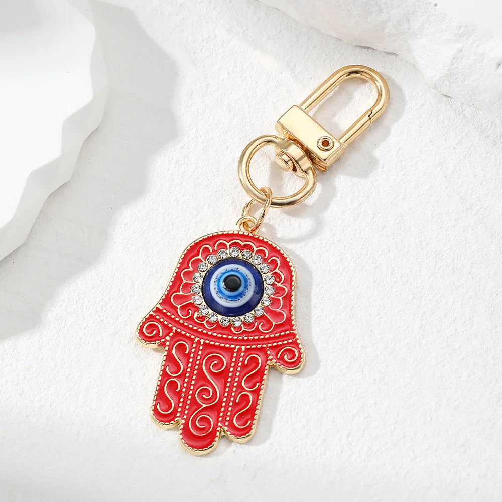 Retro Ethnic Style Personality Totem Hand Keychain  Zircon Hand Blue Eye Bag Car Airpods Case Key Accessories