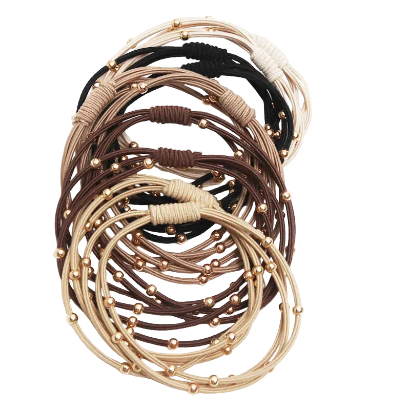 Tejesa 10PCS Korean Women Elastic Hair Rubber Bands  for Girs /Golden Plated Beads Hair Scruchies Hair Tie/Holder