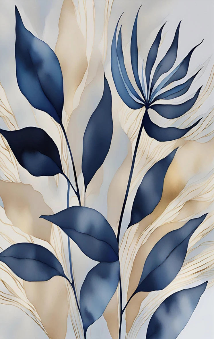 Retro Blue Botanical Abstract Printable Modern Leaves Art Poster Canvas Painting Wall Prints Picture for Living Room Home Decor