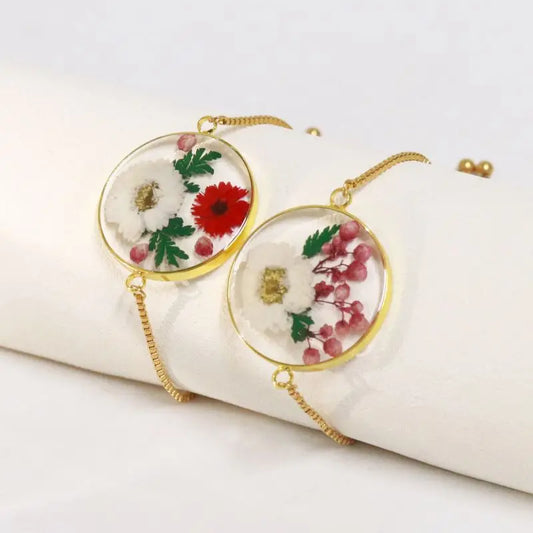 Unique Pressed Flower Bracelet Colorful Natural Flower Charm Bracelet For Women Gifts Real Flowers Chains Bracelet Wholesale