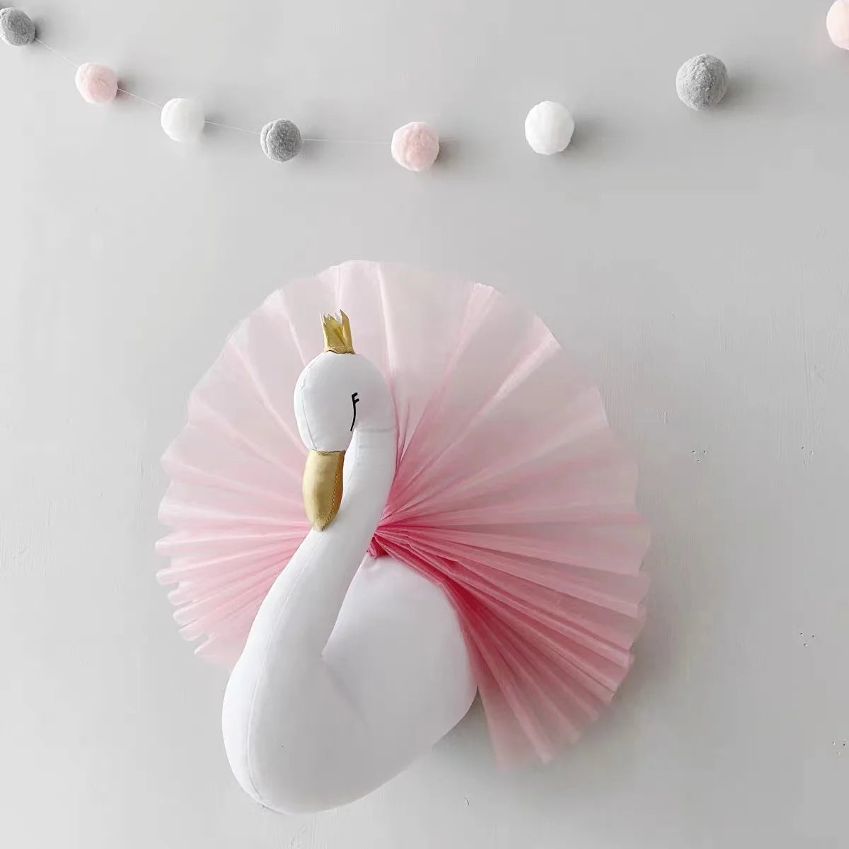 Kids Room Decor White Swan Stuffed Pink Swan Wall Decor For Baby Girl Nursery Decoration 3D Swan For Kids Baby Girl Room Decor