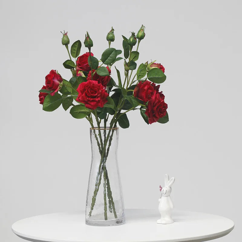 Tejesa 3 Heads High Quality Rose Fake Flowers Artificial Hand Feel Mosturizing Flowers Plants Home Living Room Office Party Decoration