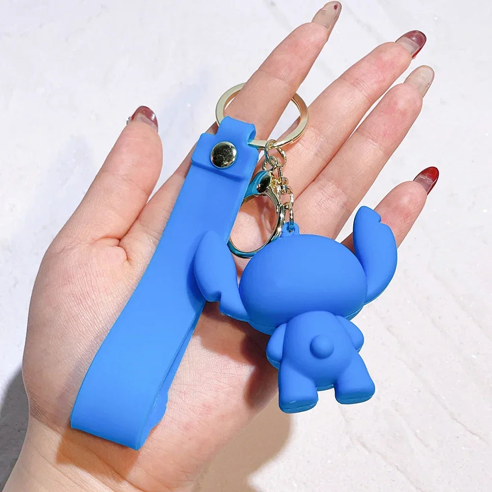 Disney Creative Cartoon 3D Silicone Stitch Pendant Keychain for Women Men Teens Backpack Bag Car Keys Accessories Gifts for Fans