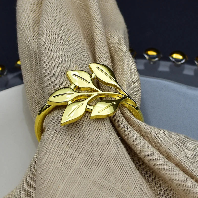 Hemasa 6 Pieces  Leaf Napkin Rings /Buckle Napkin Holder for Christmas