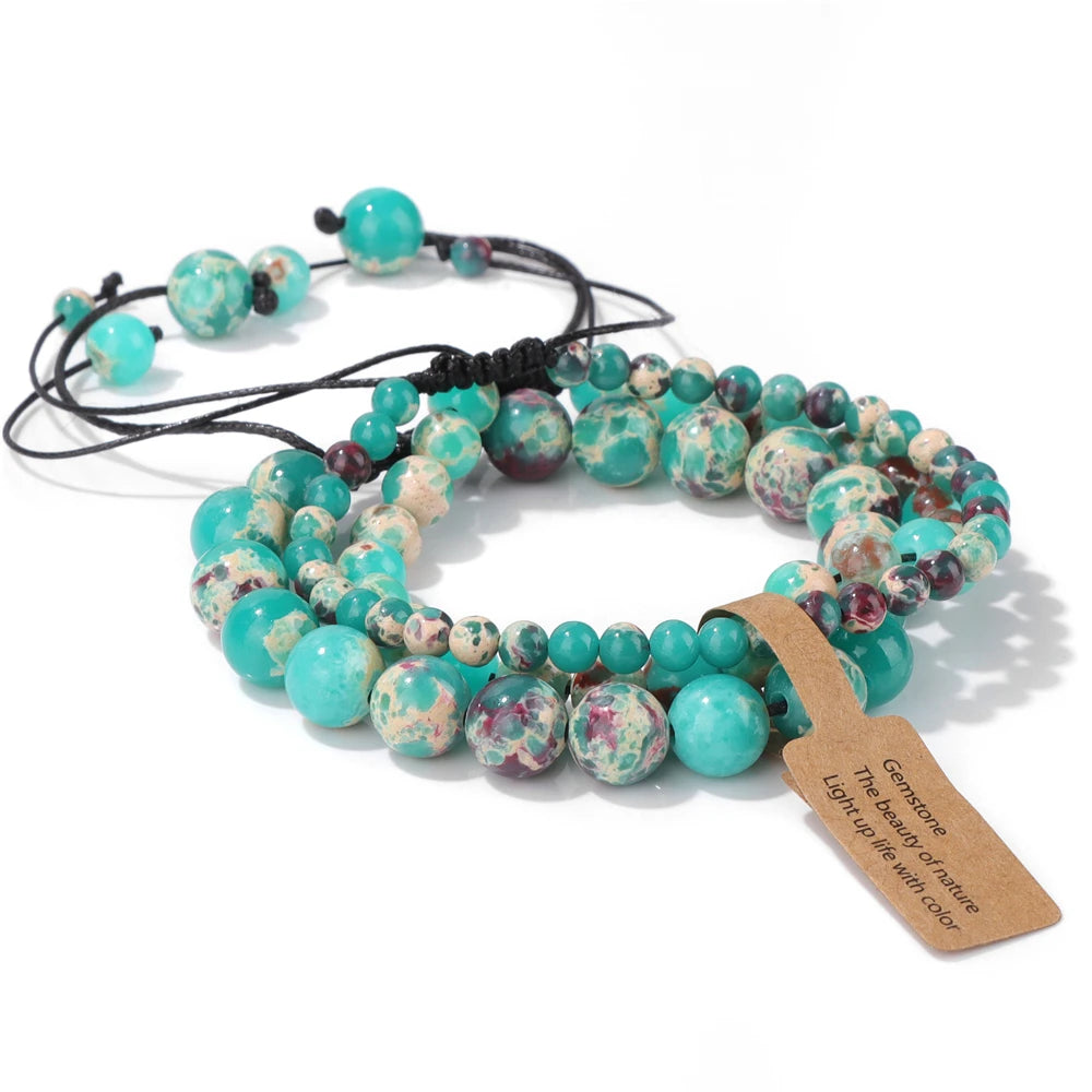 Tejesa  3pcs  Amazonite Bracelets for Women Men 4/6/8mm Beads Braided Bracelet Handmade Adjustable Wristbands Jewelry