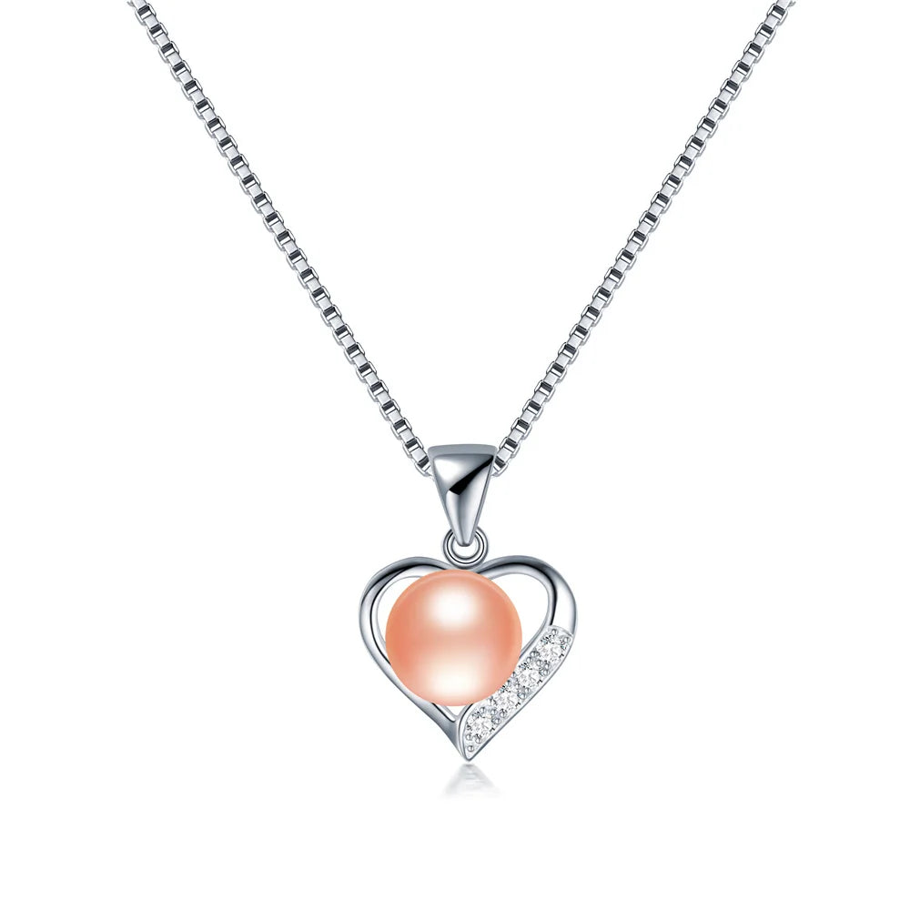 YWYC 9-10mm Natural Freshwater Pearl Love Pendant Necklace for Lover Heart 925 Sterling Silver Chain Necklace 2025 New Arrivals