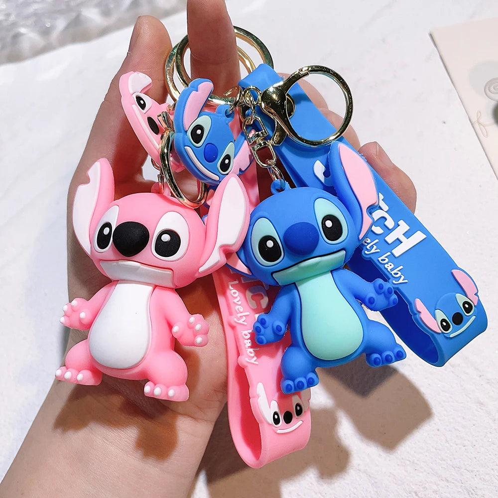 Disney Lilo & Stitch Keychain Cartoon Figure Coffee Candy Stitch Silicone Pendant Keyring Car Key Holder Jewelry Accessories