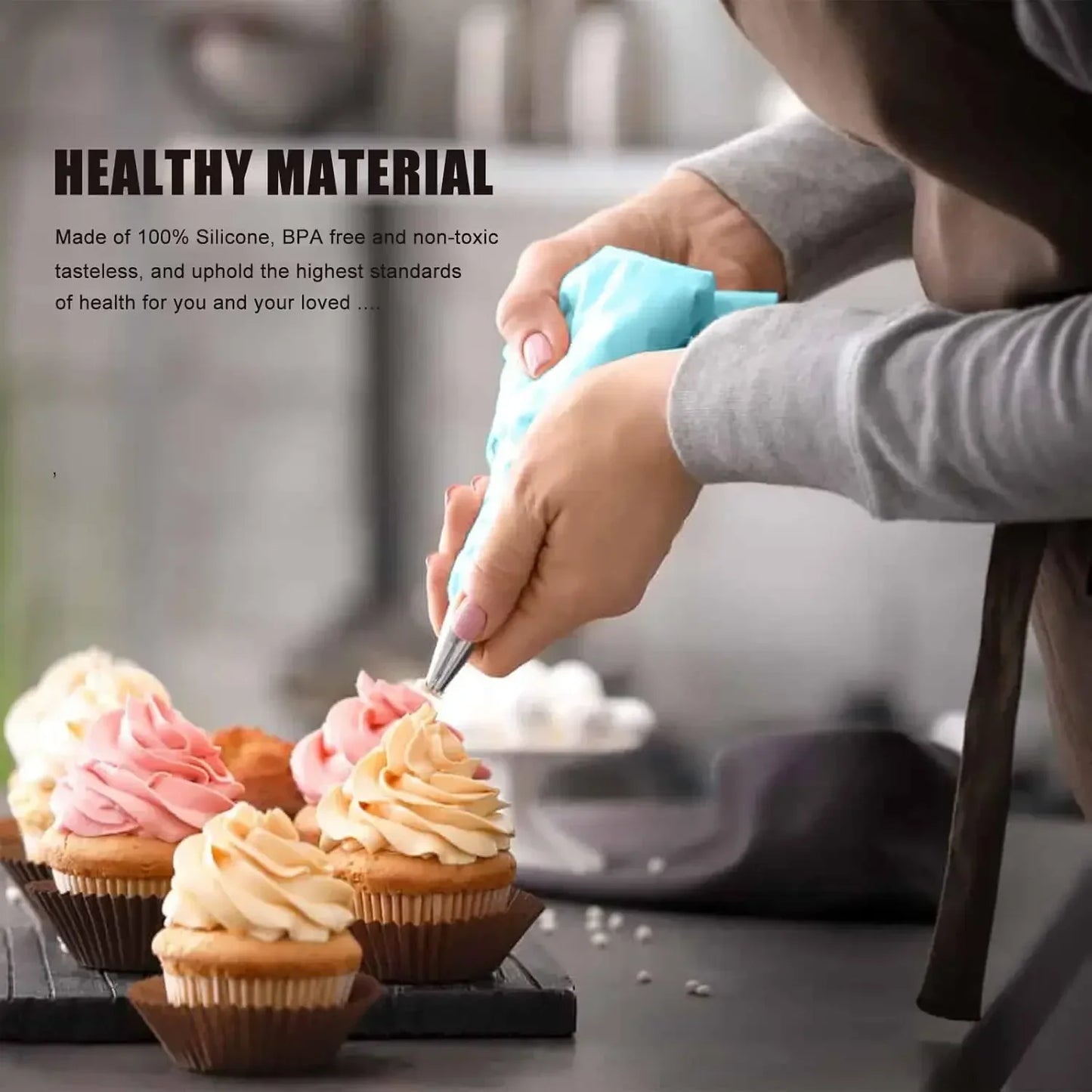 Hemasa Piping Bags Cake Decorating  Reusable Silicone Pastry Bag /Stainless Steel Nozzle Piping Nozzles Pastry Set Baking Tools