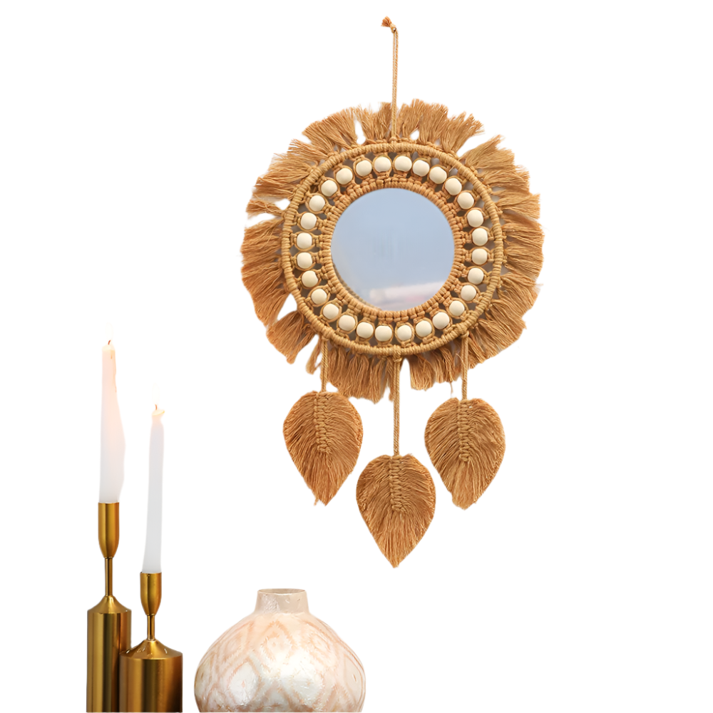 Hemasa Round Wall Mirrors Room Decor Handmade Macrame Decorative Hanging Mirror Living Room Bedroom Home Apartment Decoration