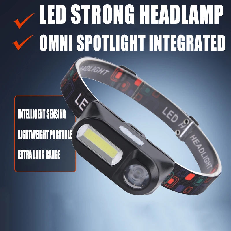 Hemasa LED Strong Light Outdoor Camping Induction Headlight Type-C Charging Hiking Waterproof COB Headworn Night Fishing Light