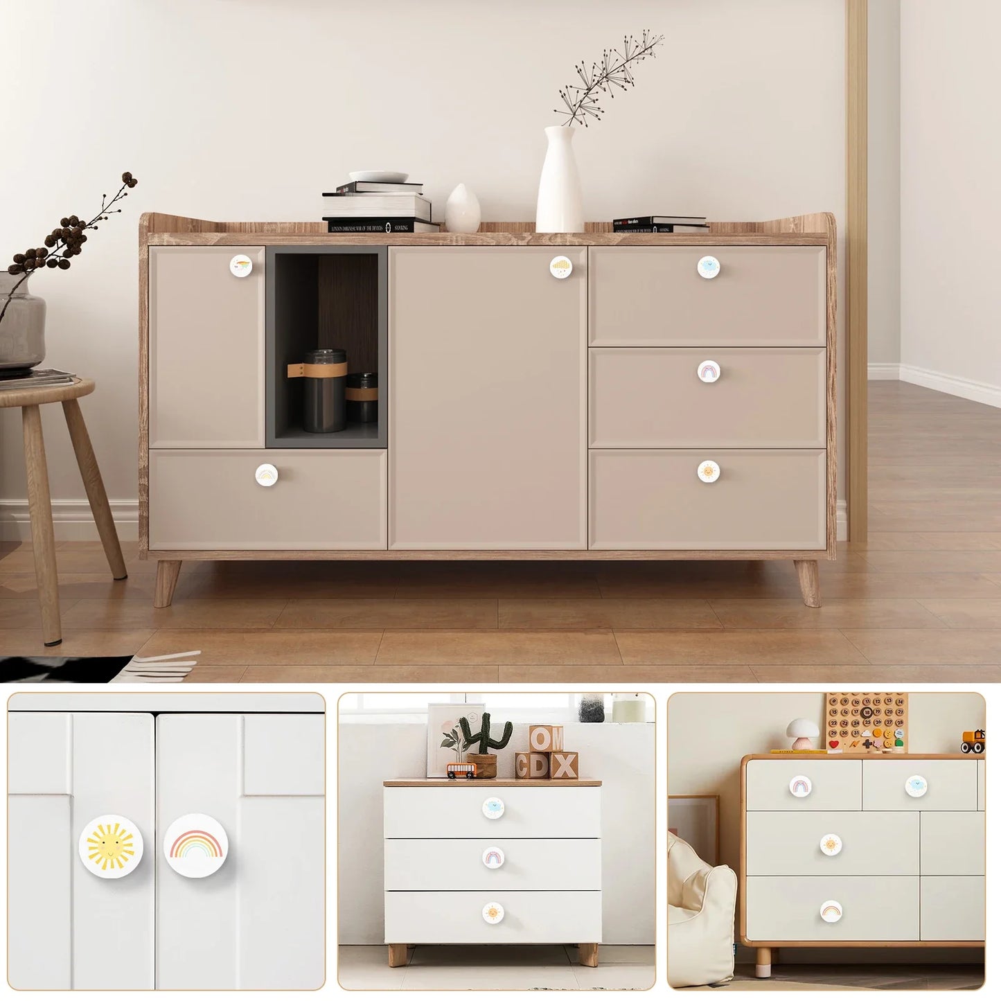 8Pcs Drawer Handle Cute Single Hole Door Pull Knob Round Kitchen Cupboard Wardrobe Door Dresser for Furniture Pull Knobs