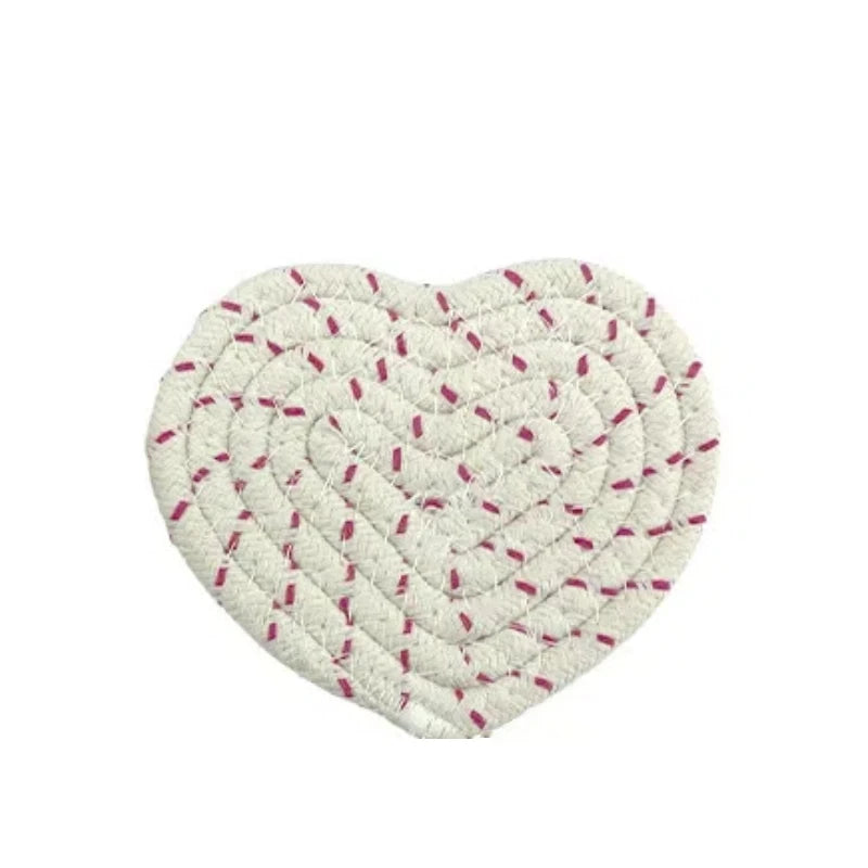 Tejesa  2Pcs Hand-woven Heart-Shaped Coaster Anti-Slip Table Mat /Handmade Cotton Linen Pot Pads