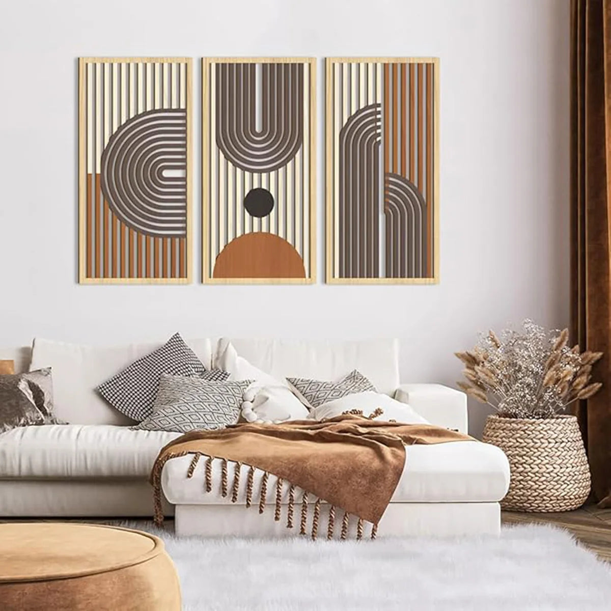 Hemasa 3pcs Bohemian Style Hollow Wooden Wall Art /Geometry Decorative Pieces for Bedroom /Living Room /Dining Room