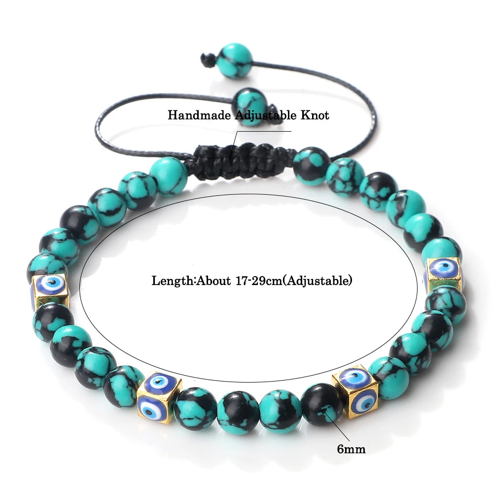 Fashion Adjustable Turkish Evil Eye Braided Bracelet Women Natural Stone 6mm Bead Bangles Men Lucky Friendship Gift Jewelry Yoga