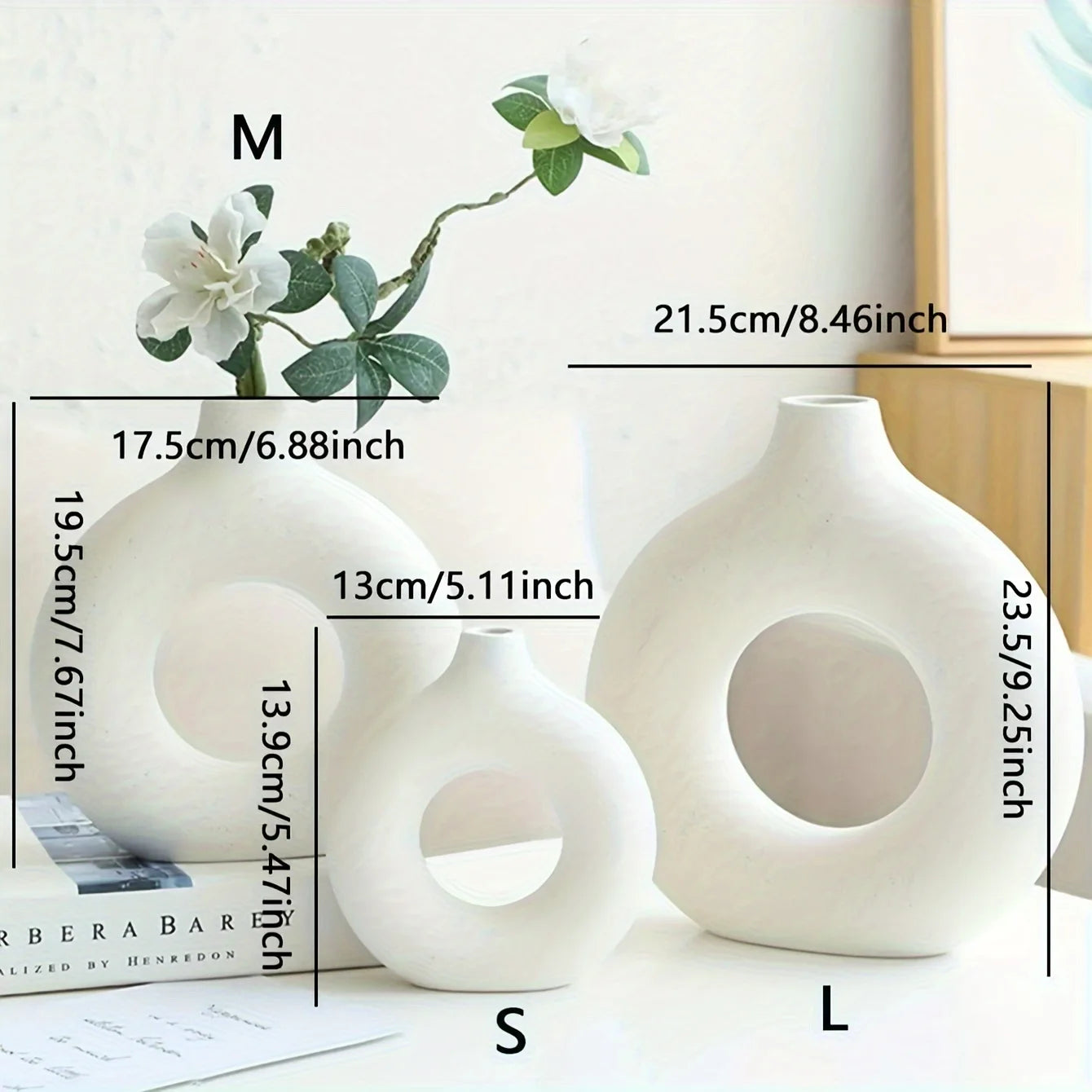 1pc, White/Beige Ceramic Vase  Vases For Decor, Modern Home Decor Vase, Boho Vases For Decor, Circle Vase, Round Vase, Donut Vas