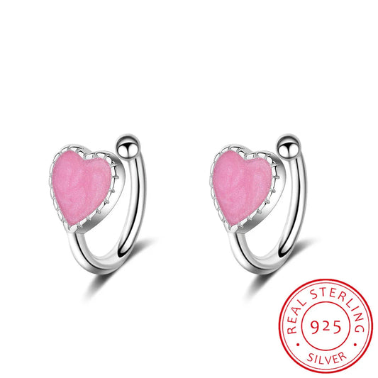 Fashion Childer 925 Silver Pink Green Enamel Cute Heart Clip Earring For Baby Girl Women Beautiful Party Earring Jewelry Eh312