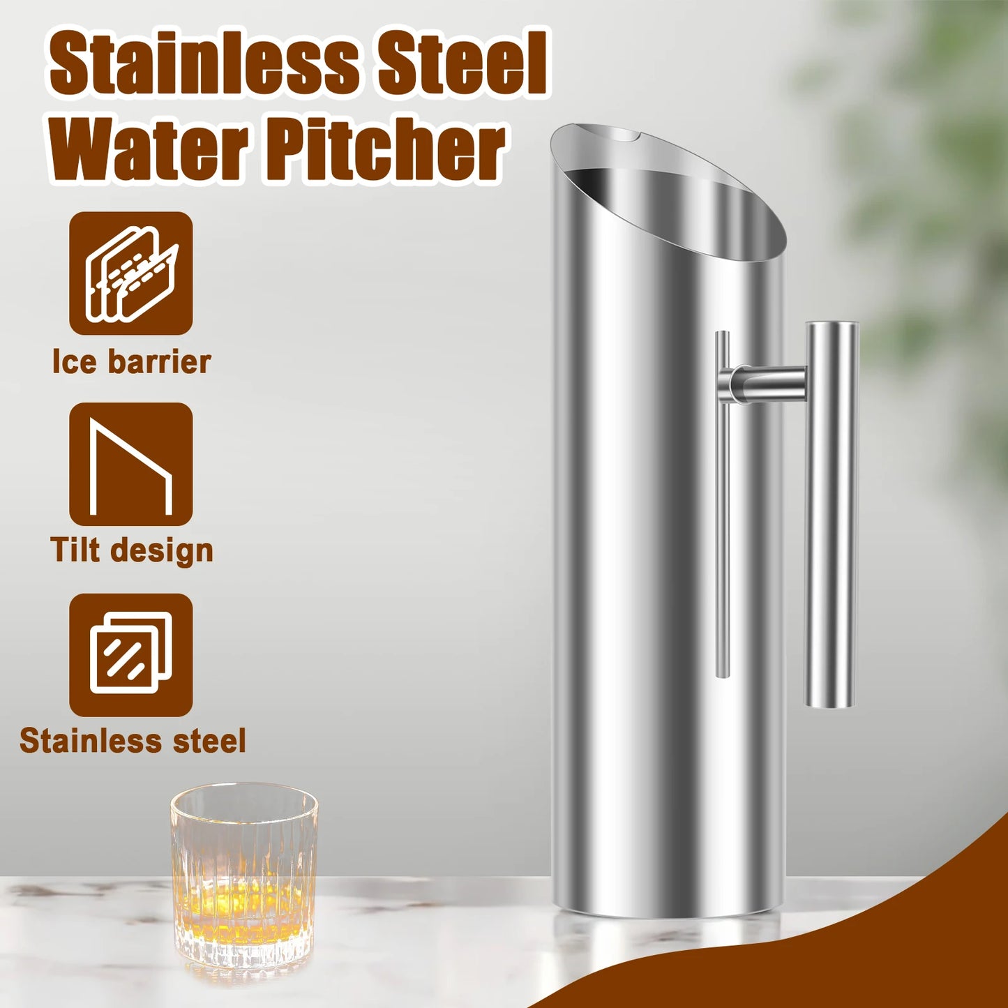 Tejesa 2/1L Water Pitcher Stainless Steel Juice Pitcher Ice Bucket Rustproof Pitcher Pot for Bar Hotel KTV Kitchen Cold Water Wine Jug