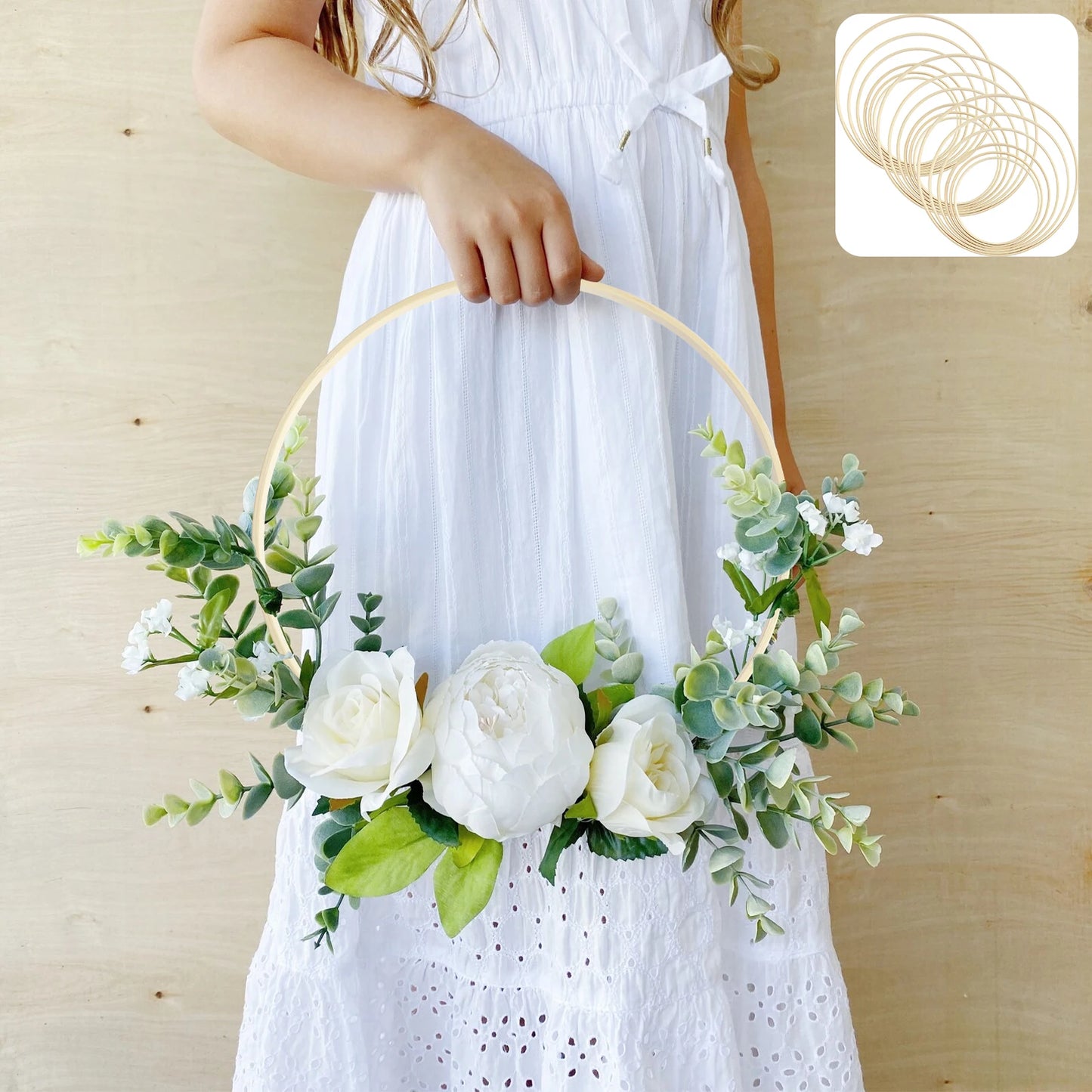 Tejesa 5-30cm Bamboo/Metal Floral Hoop Wreath Frame Wire Ring Flower Garland Holder DIY Dream Catcher Macrame Floral for Wedding Decor