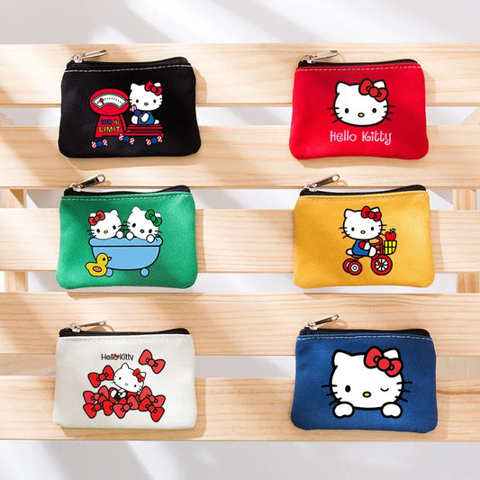 Cartoon Hellos Kittys Coin Purse Canvas Bag Card Bag Simple Fabric Coin Small Bag Cotton Storage Bags for Children's Gifts