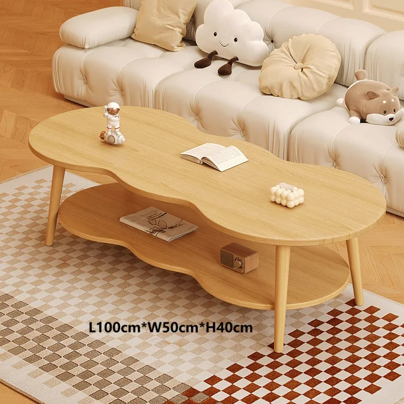 Formwell 100*50cm top 2 tier Peanut-Shaped Coffee Table Sofa Table Accent Table for Living Room easy assembling solid wood legs