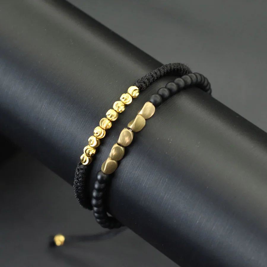 Fashion Men Bracelet Set Lucky Black Red String Braslet Handmade Irregular Gold Color Beads Charm Braclet Yoga Meditation Joias