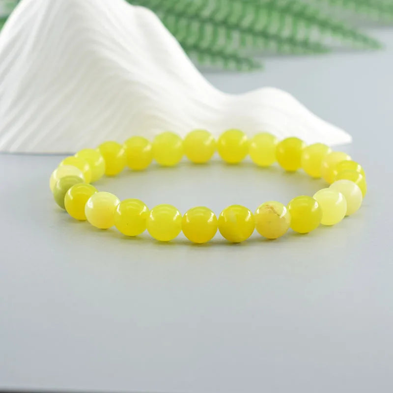 Natural Lemon Jade Bracelets Natural Yellow Stone Beads Bracelet for Men Women Geniune Ice Lemon Gem Elastic Jewelry Lover Gift