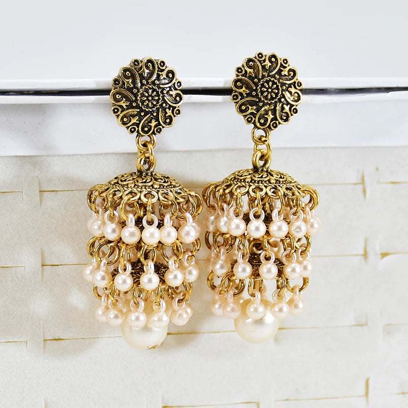 Hemasa  Layered Pearl Drop Earring For Women Handmade Hanging Pearl Bead Tassel Dangle Earrings Ethnic Wedding Indian Jewelry