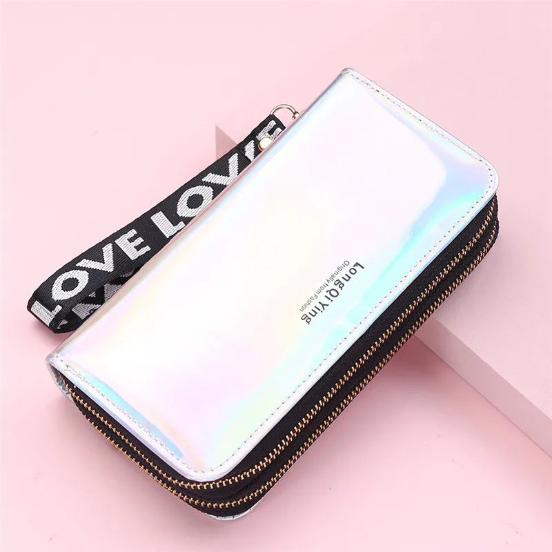 Double Zipper Women's Long Wallet Female Laser Soft PU Leather Coin Clutch Bag Large Capacity Business Card Holder New Arrival