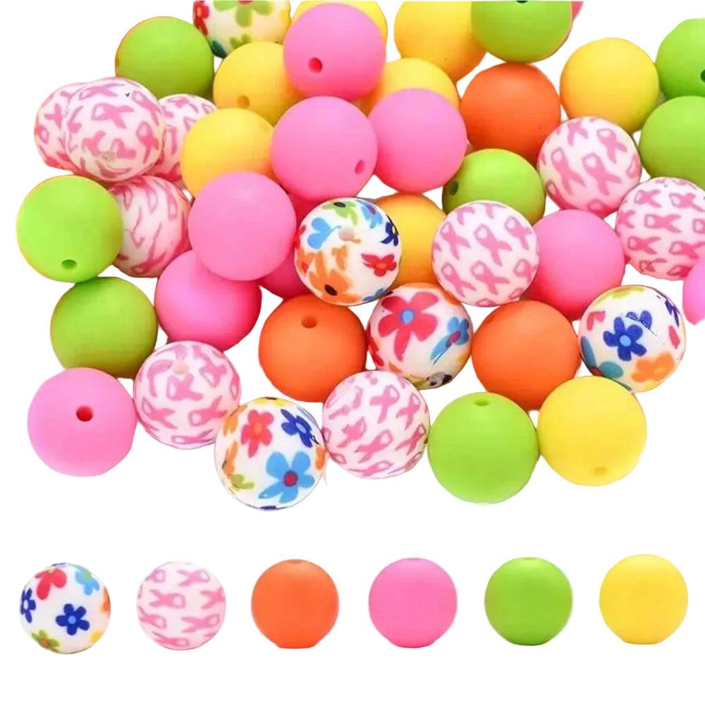 Hemasa 50PCS colorful silicone bead combination, suitable for DIY jewelry, bracelets, necklaces, keychains, bead pens and othes