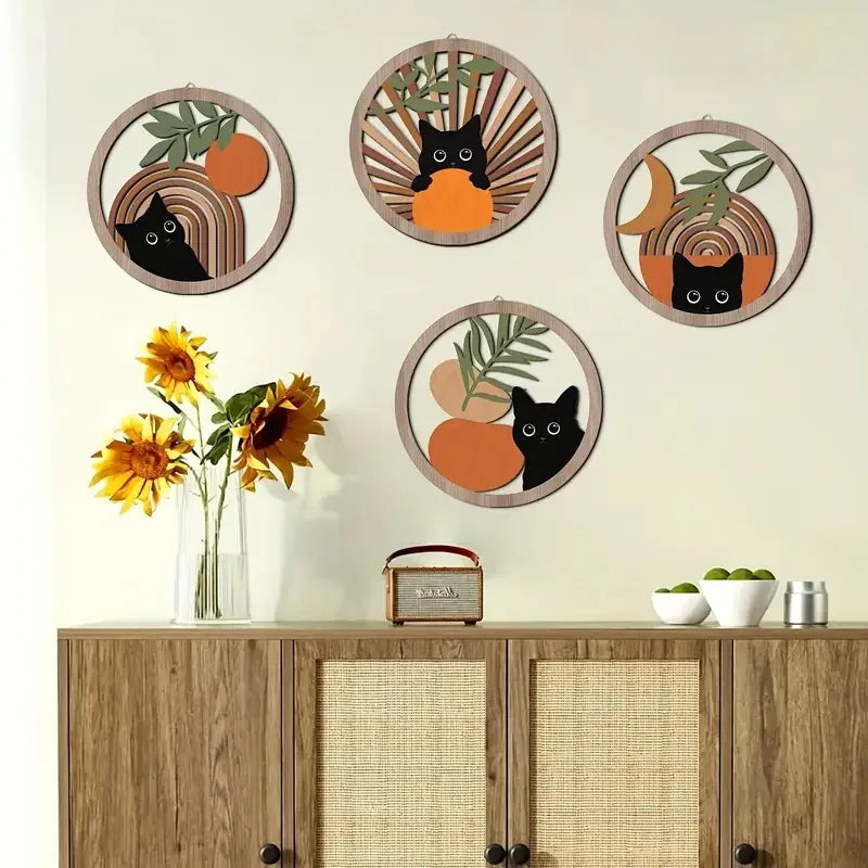 Hemasa 4Pcs Wall Art decor, Bohemian wall hanging sculpture, Hollowed-out Design for living room, bedroom, country courtyard