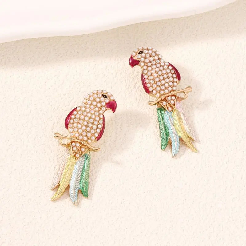 Unique Exaggerate Parrot Earrings High Quality Shiny Rhinestones Luxury Earrings Birds Pendant Statement Jewelry Party Earrings