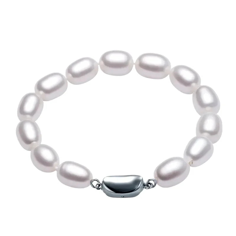 YWYC 7-8mm Natural Freshwater Pearl Bracelets 18cm Length Rice Shape White Pink Purple Bracelets for Women Jewelry Gift