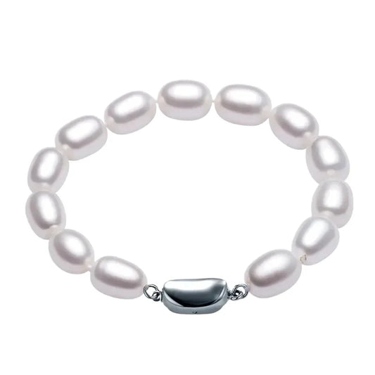YWYC 7-8mm Natural Freshwater Pearl Bracelets 18cm Length Rice Shape White Pink Purple Bracelets for Women Jewelry Gift