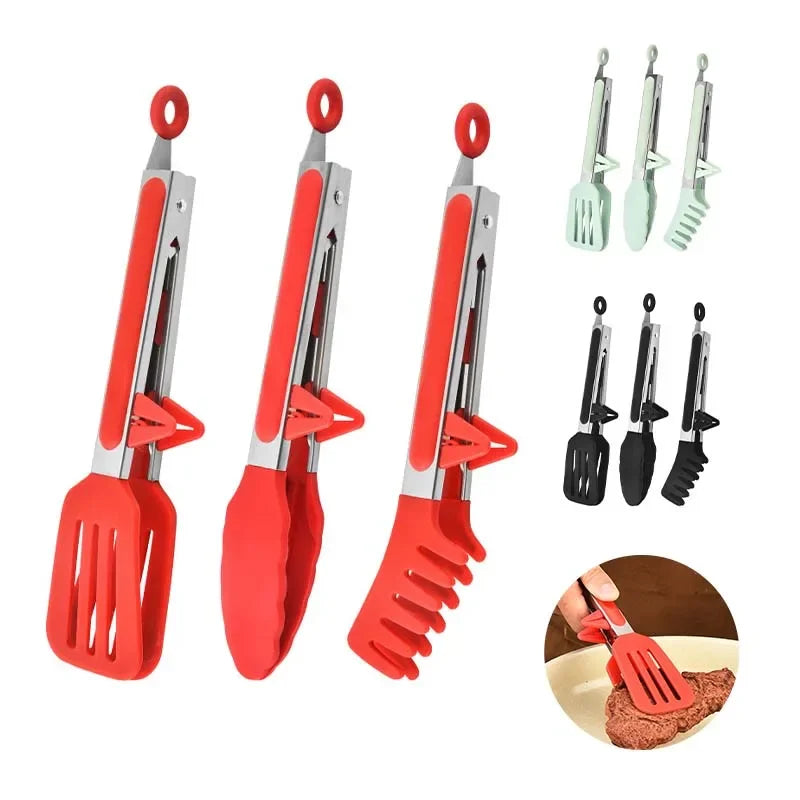 Hemasa 3Pcs Set Stainless Steel  Silicone Non-Slip Cooking Kitchen Tongs